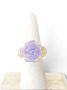 Chanel Purple Camellia Flower Ring 6.5